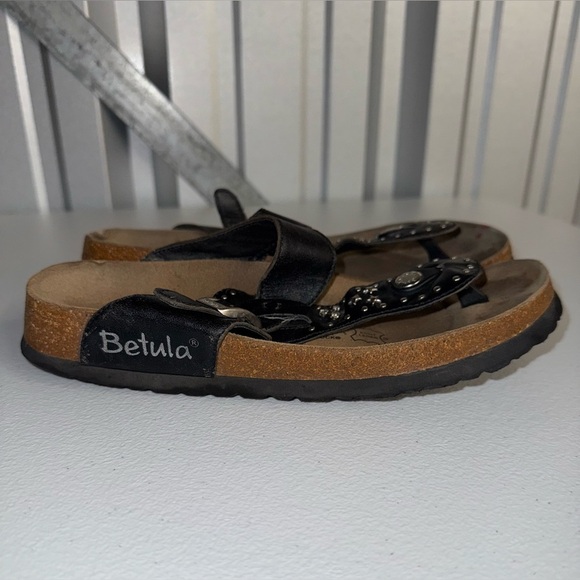 Birkenstock Betula BLACK Leather Strap Gizeh Thong Sandal EU 38 USA L 7 M 5 - Picture 4 of 11